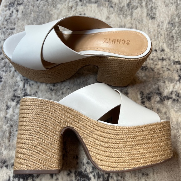 Schutz White Leather Judy Espadrille Platform Sandals - Picture 5 of 7